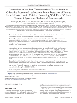 Comparison of the Test Characteristics of Procalcitonin to C