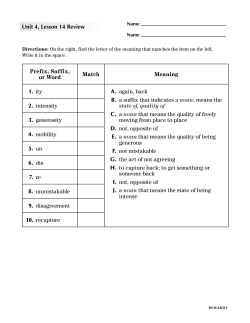 Prefix, Suffix, or Word Match Meaning 1. ity A. again, back B. a suffix