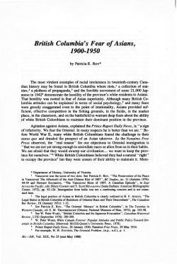 British Columbia`s Fear of Asians - Histoire sociale / Social History