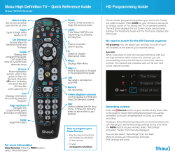 Shaw High Definition TV &ndash; Quick Reference Guide HD Programming