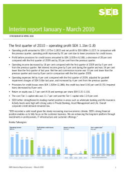 The first quarter of 2010 &ndash; operating profit SEK 1