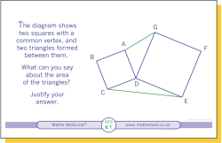 The diagram shows two squares with a common vertex, and two
