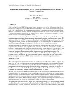High Level Waste Processing in the UK &ndash; Hard Won Experience that