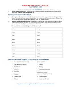 HURRICANE EVACUATION CHECKLIST TAKE ACTION NOW