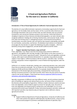 A Food and Agriculture Platform for the next U.S. Senator in California