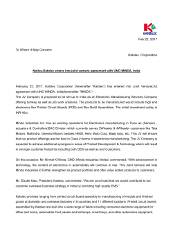2017.02 Notice-Katolec enters into joint venture agreement with