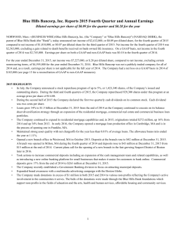 Blue Hills Bancorp, Inc. Reports 2015 Fourth Quarter and Annual