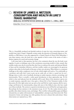 Review of James A. Metzger, Consumption and Wealth in Luke`s