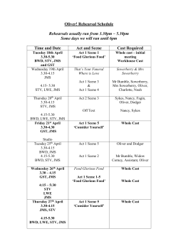 Oliver Rehearsal Schedule 2017 April-May