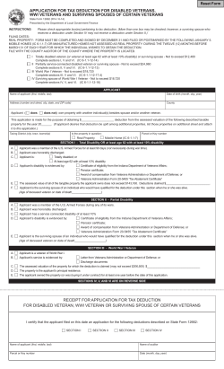 application for tax deduction for disabled veterans, wwi veterans and