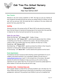 Oak Tree Pre-School Nursery Newsletter