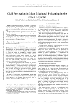 Civil Protection in Mass Methanol Poisoning in the Czech Republic