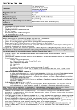 PhD Programme Table - Universit&agrave; di Bologna