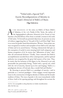 Rabi`a of Basra and the Ascetic Reconfiguration of Identity