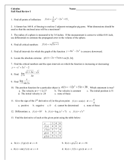 Calculus First Semester Review #1