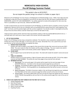 NEWCASTLE HIGH SCHOOL Pre-AP Biology Summer Packet