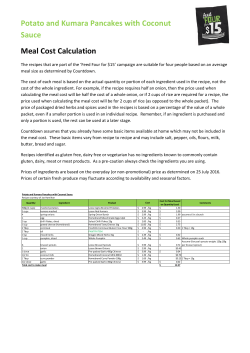 Potato and Kumara Pancakes with Coconut Sauce Meal Cost