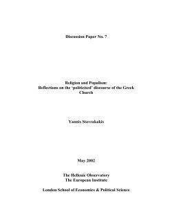 Discussion Paper No. 7 Religion and Populism: Reflections on the
