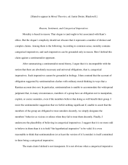 Reason, Sentiment, and Categorical Imperatives Morality is ba