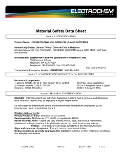 Electrochem Lithium Thionyl Chloride Cells And Batteries