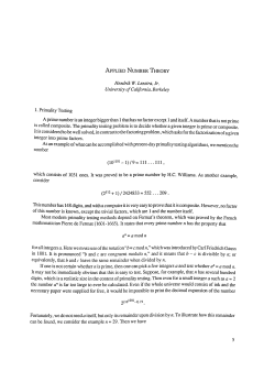 APPLIED NUMBER THEORY Hendrik W. Lenstra, Jr. University of