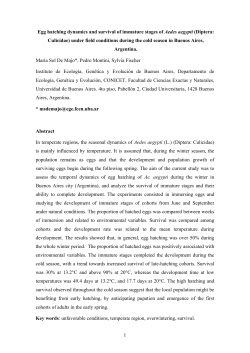 Egg hatching dynamics and immature stage survival of Aedes aegypti