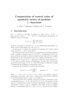 Computation of central value of quadratic twists of - Rutgers