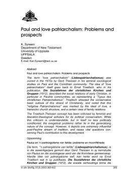 Paul and love patriarchalism: Problems and prospects
