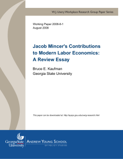 Jacob Mincer`s Contributions to Modern Labor Economics