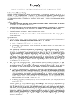 Notice of Annual General Meeting Notice is hereby given that the