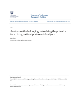 Anxious settler belonging: actualising the - Research Online