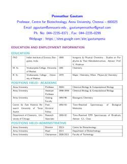 Pennathur Gautam Professor, Centre for Biotechnology, Anna