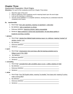 Chapter Three Assessment Preparation: Word Origins