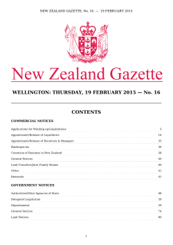 19 February 2015 - New Zealand Gazette