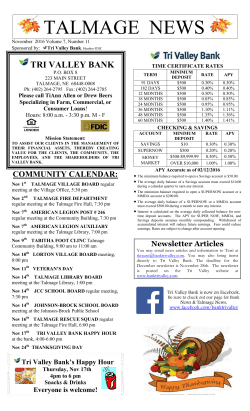 talmage news - Tri Valley Bank
