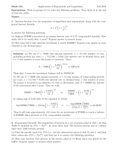 Math 121. Applications of Exponetials and Logarithms Fall 2016