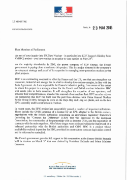 Letter from French Minister of the Economy, Finance