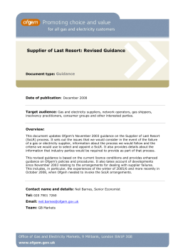 Supplier of Last Resort: Revised Guidance