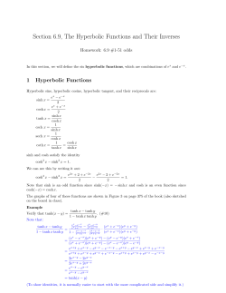 Section 6.9, The Hyperbolic Functions and Their