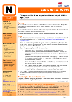 Changes to Medicine Ingredient Names - April 2016