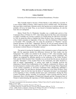 Lukasz Kaminski, Why Did Gomulka Not Become a Polish Slansky?