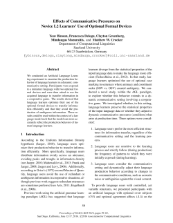 Effects of Communicative Pressures on Novice L2 Learners` Use of