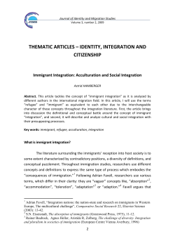Immigrant Integration: Acculturation and Social Integration