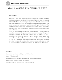 Math 220 SELF PLACEMENT TEST - Department of Mathematics