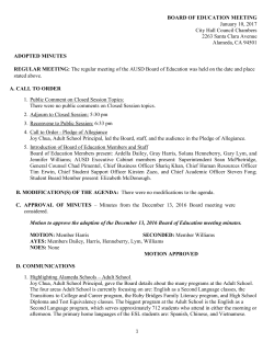 BOARD OF EDUCATION MEETING January 10, 2017 City Hall
