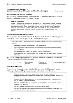Standards, indicators of progress and teaching strategies