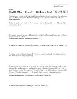 MATH 321A Exam #1 100 Points Total Sep 23, 2011