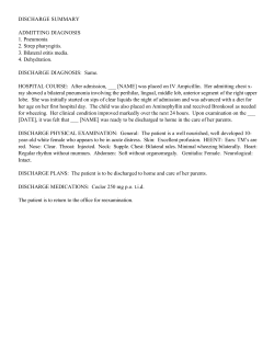 DISCHARGE SUMMARY ADMITTING DIAGNOSIS 1. Pneumonia 2