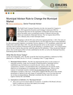 Municipal Advisor Rule to Change the Municipal - Ehlers