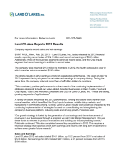 Land O`Lakes Reports 2012 Results